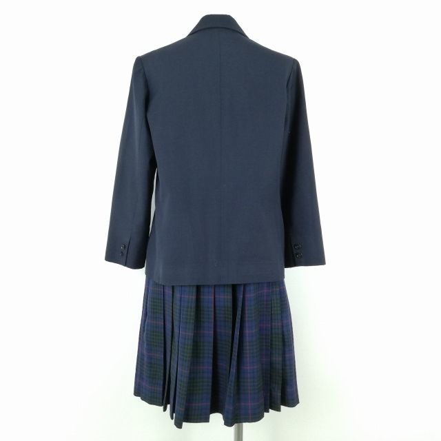 1円 ブレザー チェックスカート 上下2点セット 冬物 女子 学生服 中学 高校 紺 制服 中古 ランクC EY5504_画像2