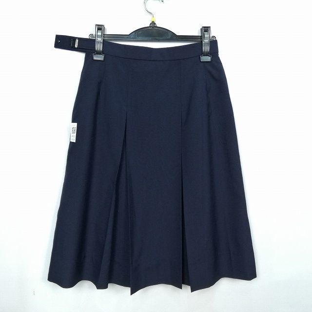 1円 スクールスカート 夏物 w69-丈64 紺 埼玉赤見台中学 プリーツ 学生服 制服 女子 中古 HK1587_画像2