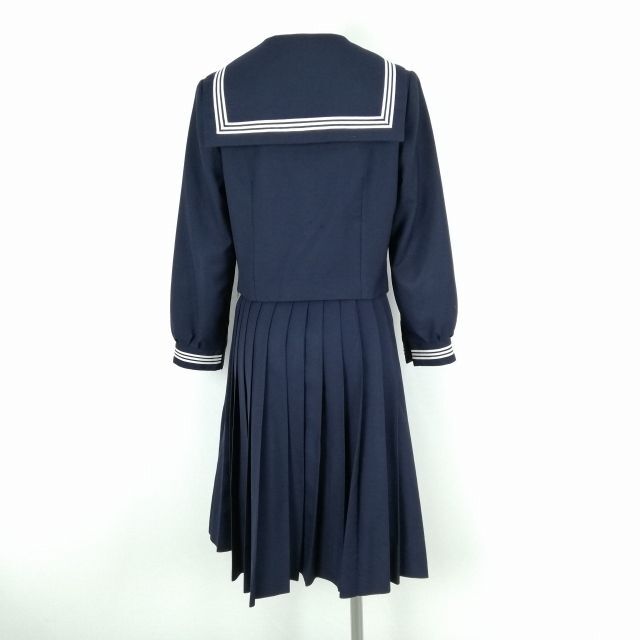 1円 セーラー服 スカート スカーフ 上下3点セット オリーブデオリーブ 冬物 白3本線 女子 学生服 中学 高校 紺 制服 中古 ランクC EY6428_画像2