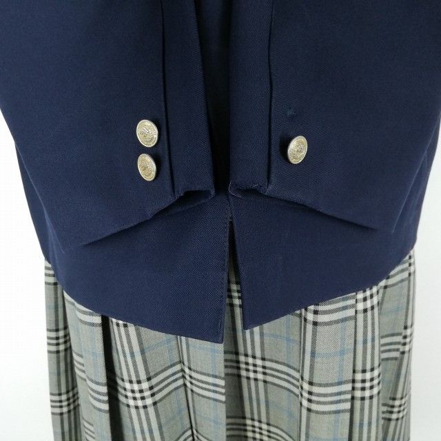 1円 ブレザー チェックスカート リボン 上下4点セット カンコー 160A 冬物 女子 学生服 大阪峰塚中学 紺 制服 中古 ランクC EY6634_画像3