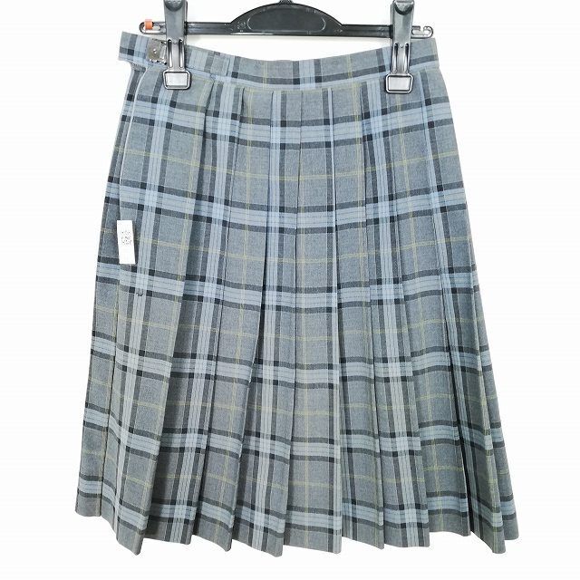 1円 スクールスカート 夏物 w62-丈60 チェック 中学 高校 プリーツ 学生服 制服 女子 中古 IN4105_画像2