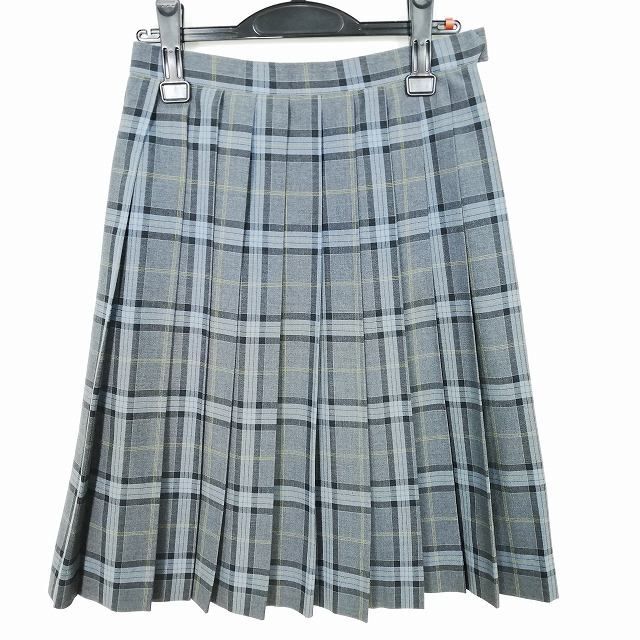 1円 スクールスカート 夏物 w62-丈60 チェック 中学 高校 プリーツ 学生服 制服 女子 中古 IN4105_画像1