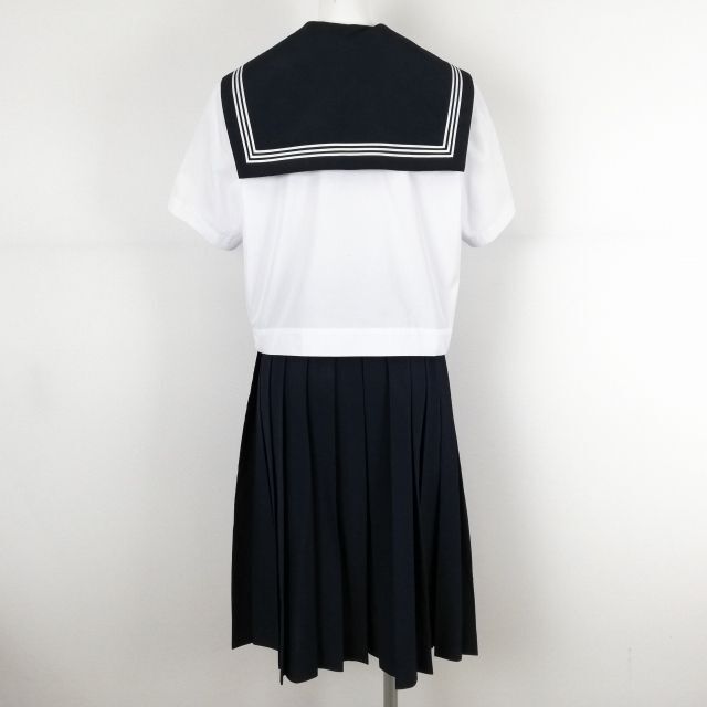 1円 セーラー服 スカート スカーフ 上下3点セット 大きいサイズ 夏物 白3本線 女子 学生服 高知商業高校 白 制服 中古 ランクC EY7061_画像2