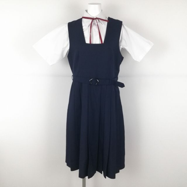 1円 ジャンパースカート 紐タイ 165A バスト88 ウエスト78 冬物 女子 学生服 松戸第二中学 紺 制服 中古 ランクB EY7247の画像1