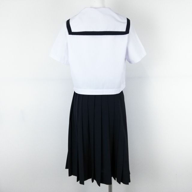 1円 セーラー服 スカート 上下2点セット カンコー 夏物 青1本線 女子 学生服 中学 高校 白 制服 中古 ランクC EY7549_画像2