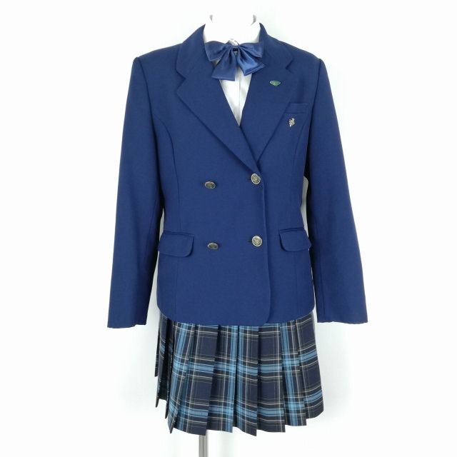 1円 ブレザー チェックスカート リボン 上下4点セット 165A カンコー 冬物 女子 学生服 兵庫宝塚西高校 花紺 制服 中古 ランクB EY7469_画像1