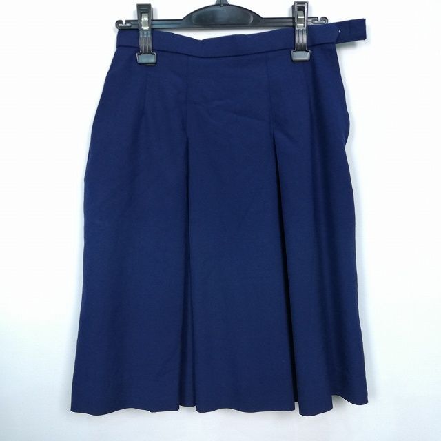 1円 スクールスカート 冬物 w66-丈58 花紺 中学 高校 プリーツ 学生服 制服 女子 中古 HK2378_画像1