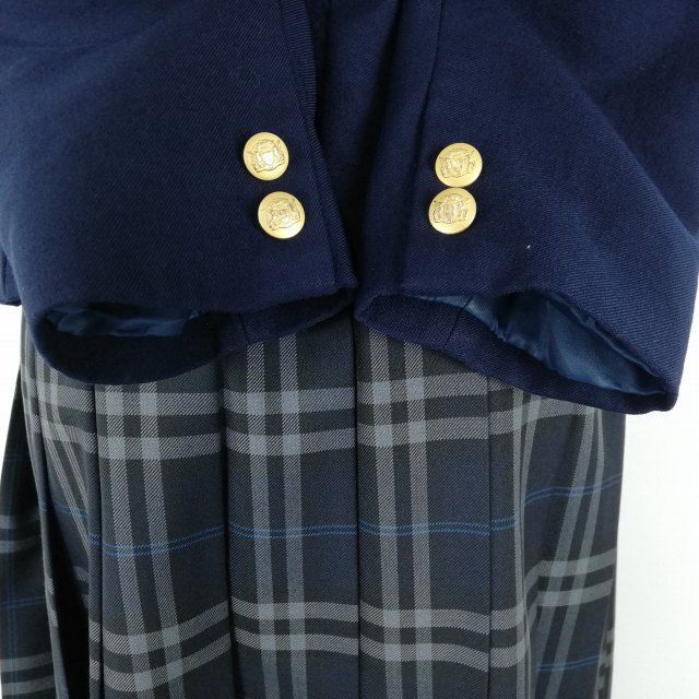 1円 ブレザー チェックスカート リボン 上下4点セット 160A 富士ヨット 冬物 女子 学生服 兵庫福崎高校 紺 制服 中古 ランクC EY7500_画像3