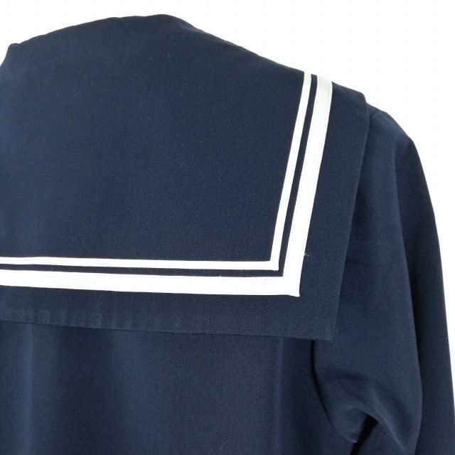 1円 セーラー服 スカート スカーフ 上下3点セット 指定 大きいサイズ 冬物 白2本線 女子 学生服 中学 高校 紺 制服 中古 ランクC EY7879_画像3