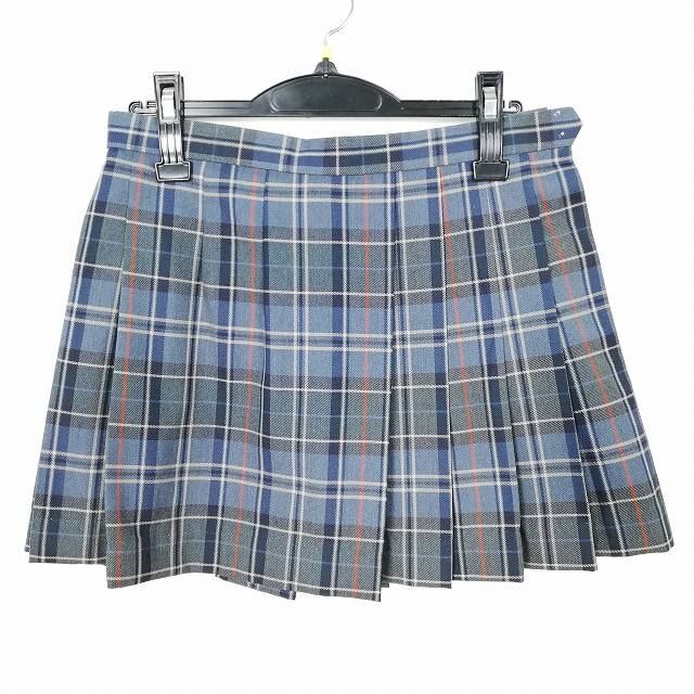 1円 スクールスカート 冬物 w69-丈37 チェック 中学 高校 マイクロミニ プリーツ 学生服 制服 女子 中古 IN4355の画像1