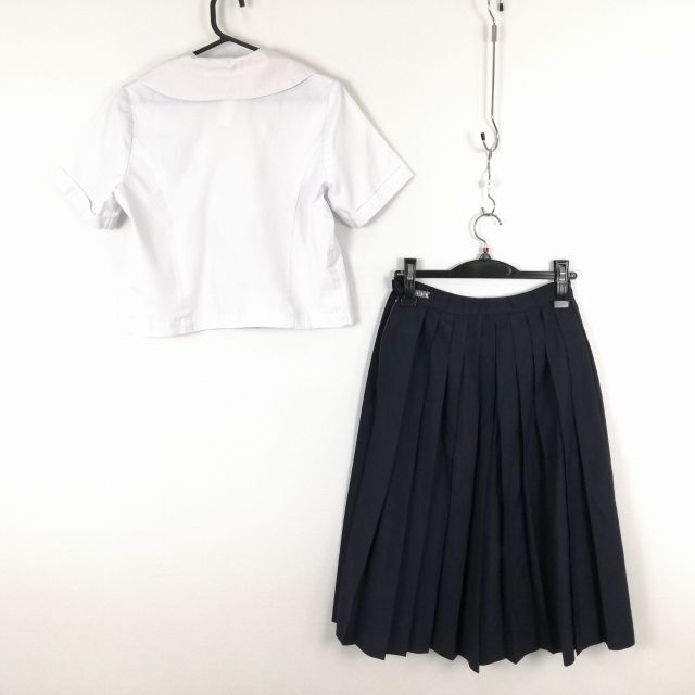 1円 セーラー服 スカート 上下2点セット 夏物 赤1本線 女子 学生服 中学 高校 白 制服 中古 ランクC EY0829_画像2