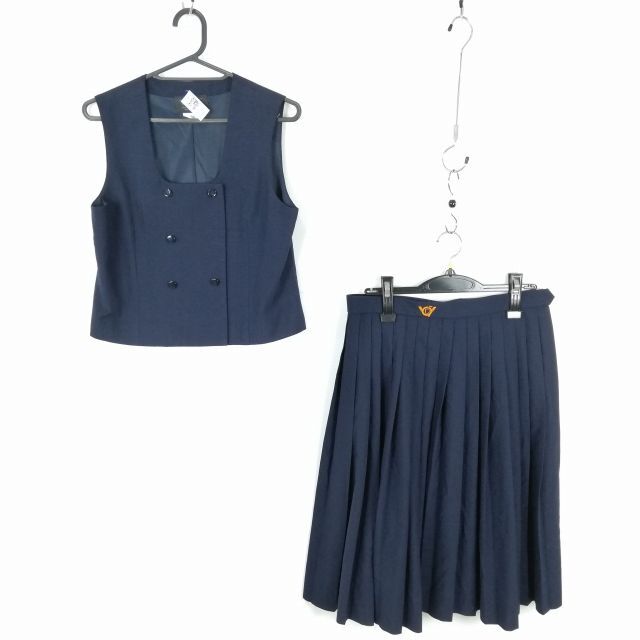 1円 ベスト スカート 上下2点セット 夏物 女子 学生服 中学 高校 紺 制服 中古 ランクC NA9752_画像1