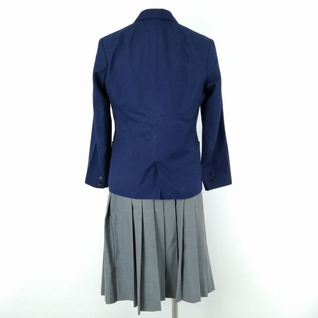 1円 ブレザー ベスト スカート 紐タイ 上下5点セット 指定 冬物 黒3本線 女子 学生服 中学 高校 紺 制服 中古 ランクC EY7582_画像2