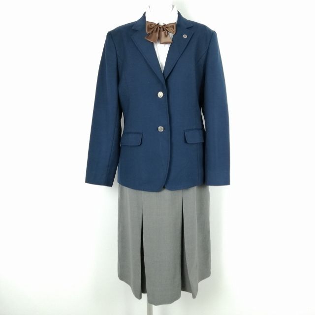 1円 ブレザー スカート リボン 上下4点セット LL 大きいサイズ トンボ 冬物 女子 学生服 中学 高校 紺 制服 中古 ランクC EY7887_画像1