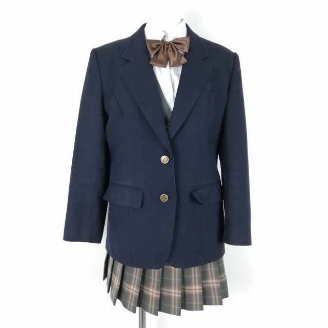 1円 ブレザー ベスト ミニスカート リボン 上下5点セット L トンボ 冬物 女子 学生服 中学 高校 紺 制服 中古 ランクC EY8062_画像1