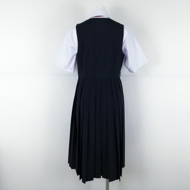 1円 ジャンパースカート 紐タイ バスト90 ウエスト76 夏物 女子 学生服 中学 高校 紺 制服 中古 ランクC EY7884_画像2