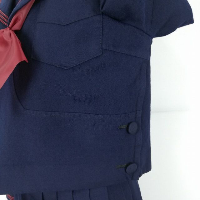 1円 セーラー服 スカート スカーフ 上下3点セット L 冬物 赤3本線 女子 学生服 神奈川横浜隼人高校 紺 制服 中古 ランクC EY8056_画像5