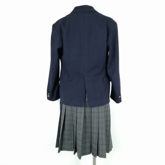 1円 ブレザー チェックスカート リボン 上下4点セット 指定 冬物 女子 学生服 東京大坂上中学 紺 制服 中古 ランクC EY8095_画像2