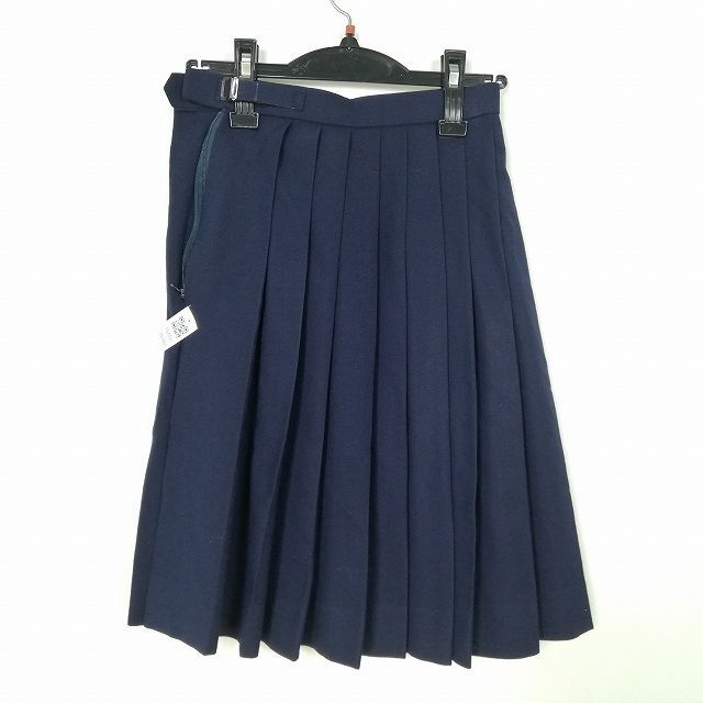 1円 スクールスカート 冬物 w54-丈55 紺 中学 高校 プリーツ 学生服 制服 女子 中古 IN4481の画像2