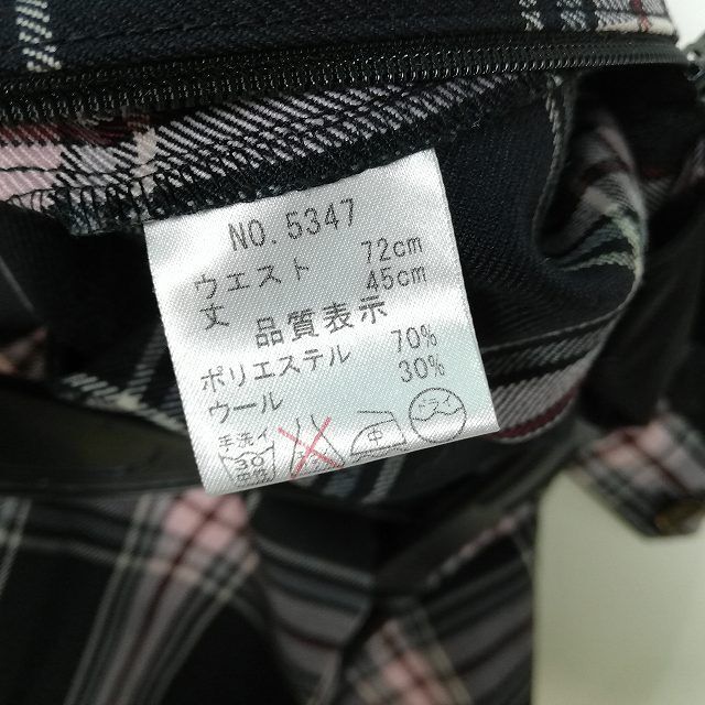 1円 スクールスカート 大きいサイズ 冬物 w72-丈47 チェック 中学 高校 プリーツ 学生服 制服 女子 中古 IN4668_画像5