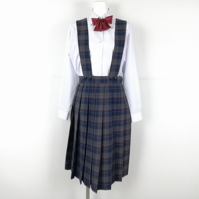 1円 ジャンパースカート リボン 69 ウエスト68 トンボ 冬物 女子 学生服 中学 高校 制服 中古 ランクB EY8184_画像1