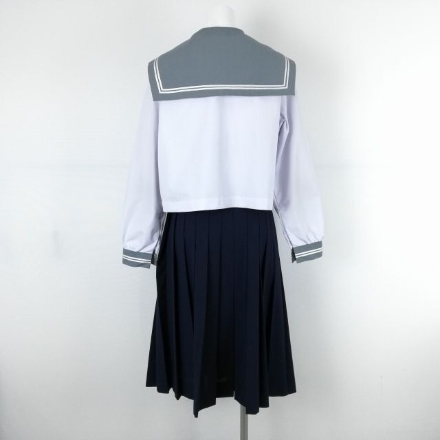 1円 セーラー服 スカート 上下2点セット L 大きいサイズ 中間服 白2本線 女子 学生服 鹿児島城西中学 白 制服 中古 ランクC EY8515_画像2