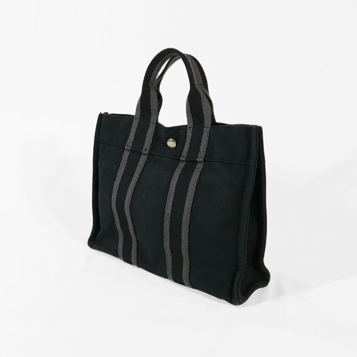 正規品 フランス製 エルメス HERMES フールトゥ キャンバス トート バッグ PM ブラックxグレー 鞄 ハンドバッグ 手提げ カバン