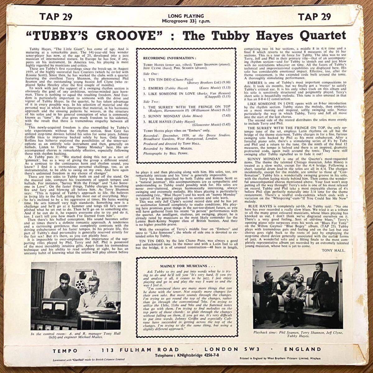 【オリジナル】溝DG FLAT MONO 激レア 爆音　Tubby Hayes Quartet - Tubby's Groove　TEMPO　TAP 29_画像2