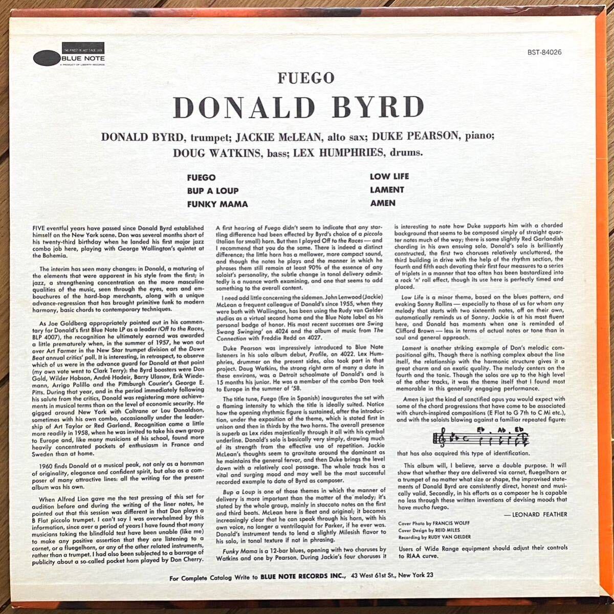 【US盤 RVG刻印】Donald Byrd - Fuego BLUE NOTE BST84026 LIBERTY青白_画像2