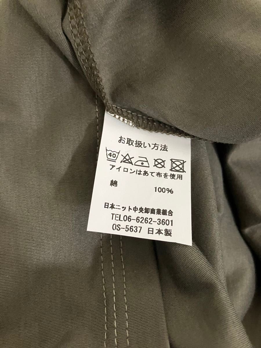 試着のみ 日本製 半袖 カットソー Tシャツ オリーブ色 刺繍