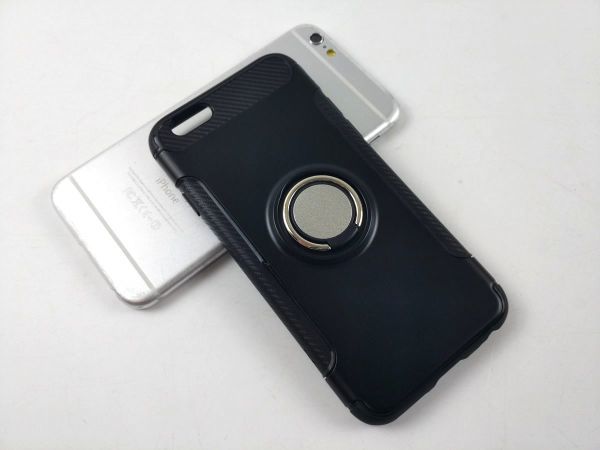iPhone 6/6s用ケース 落下防止リング付き スタンド ソフトカバー ストラップ対応 ブラックの画像7