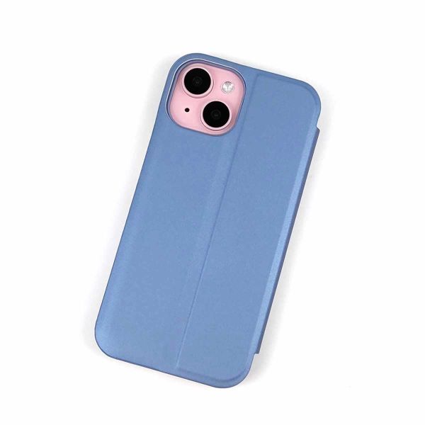 iPhone 15用 鏡面 手帳型ミラーフリップケース カバー 半透明 ブルー_画像2