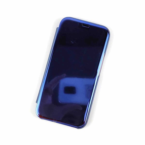 iPhone 15用 鏡面 手帳型ミラーフリップケース カバー 半透明 ブルー_画像1