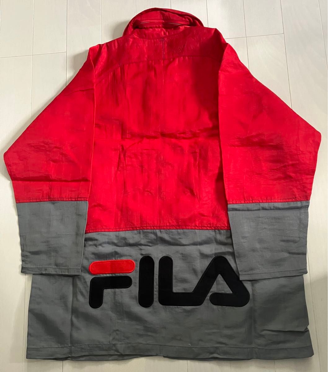 【撥水加工】FILA フィラ　90s ヴィンテージ　ナイロンジャケット　フード格納式　レインコート　SM y2k