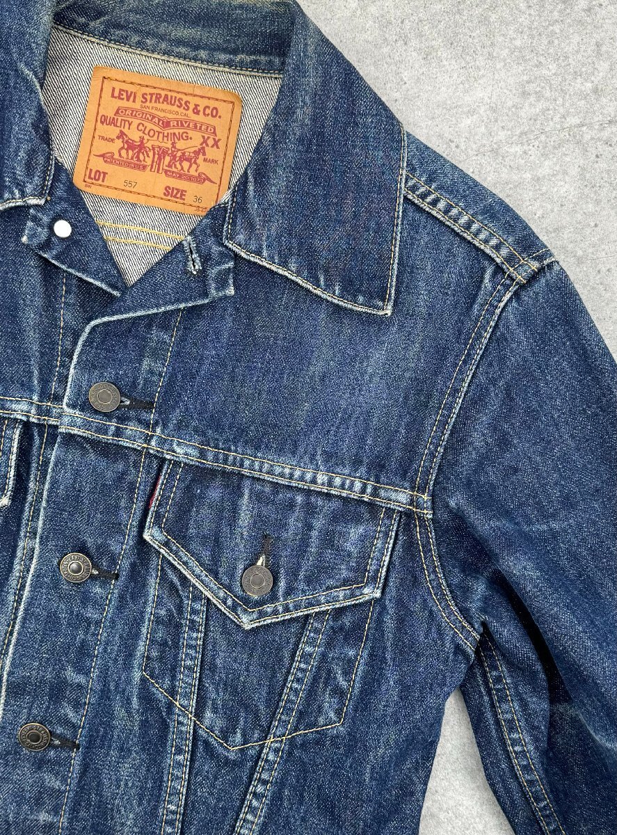 LEVI'S リーバイス 557 71557-02 3rd BIGE デニム トラッカー ジャケット Gジャン 36/S 60s ヴィンテージ レプリカ 復刻 97年 香港製 LVC_画像3