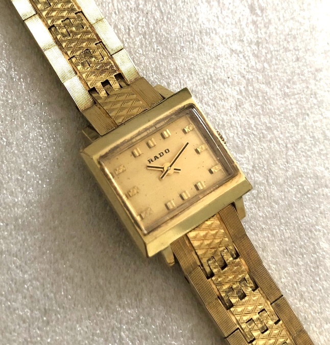 RADO スクエア 手巻 レディース 稼動品 ウォッチ GOLD カラー 機械式 ブレスレット VINTAGE アンティーク 好きに も ドレス 時計 ラドー の画像1