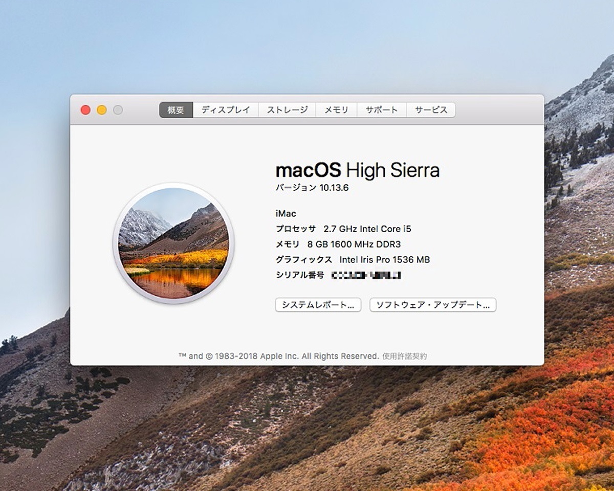 Apple iMac iMac (21.5-inch, Late 2013)/2.70GHz クアッドコア Intel Core i5/8GBメモリ/HDD1TB(1000GB)/macOS High Sierra 10.13 #0115の画像7