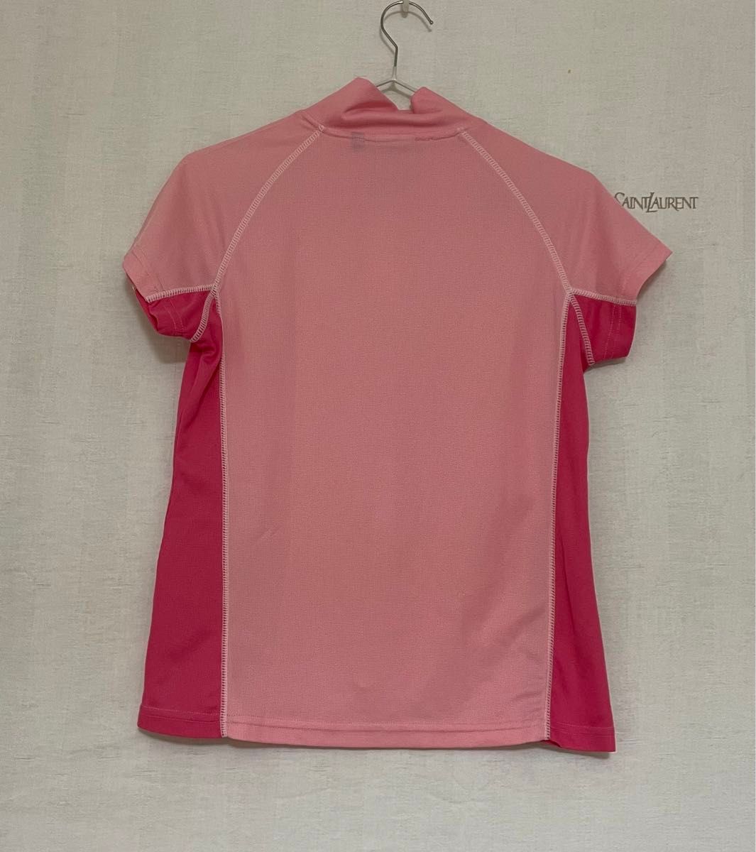 051 プーマ　ハーフジップ　半袖カットソー　半袖Tシャツ　ピンク　L テニスウェア 半袖ポロシャツ