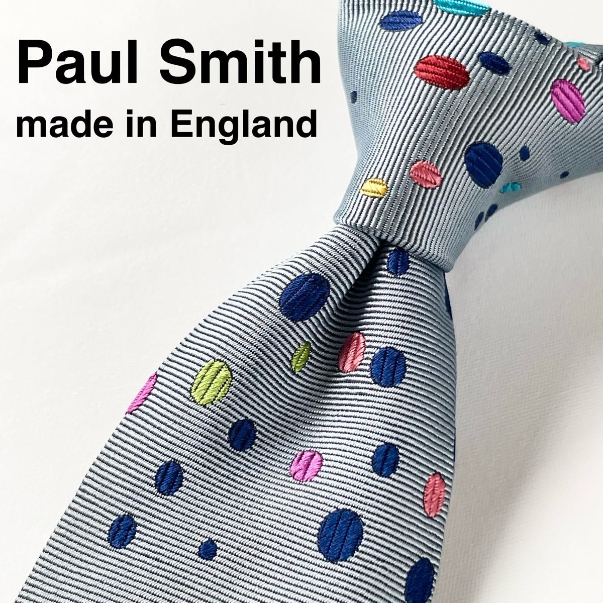 レア ポールスミス(Paul Smith) ドット柄 ブランド ネクタイ イングランド製 シルバー マルチカラー 大剣幅 8cm