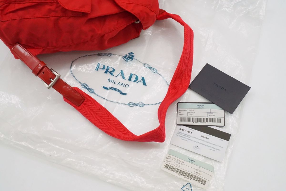 プラダ バックパック バッグ リュック 巾着 三角ロゴプレート B6677 テスートナイロン 赤 レッド PRADA 8079h_画像5