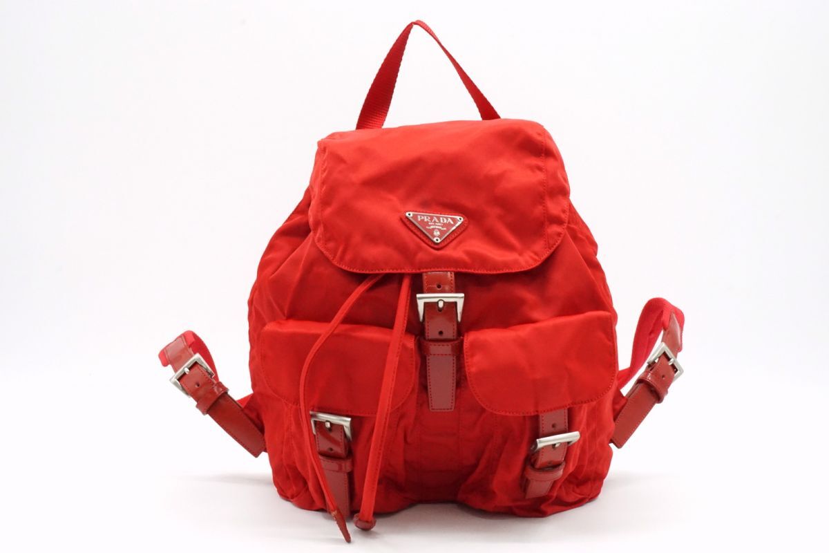 プラダ バックパック バッグ リュック 巾着 三角ロゴプレート B6677 テスートナイロン 赤 レッド PRADA 8079h_画像1