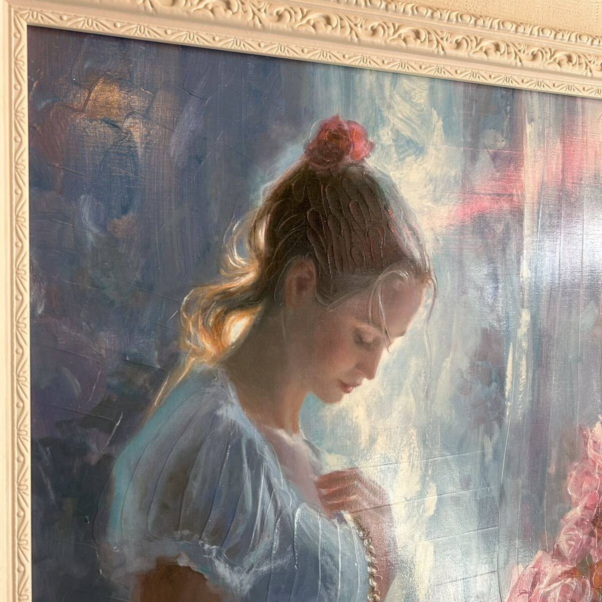 [ shop front goods ] regular price 16000 jpy * You power art frame woman . art panel portrait painting picture frame young lady interior light blue ornament UV print 
