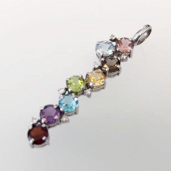 [ beautiful goods ] beautiful!K18WG*18K white gold diamond 0.09ct multicolor pendant top pink tourmaline aquamarine jewelry 