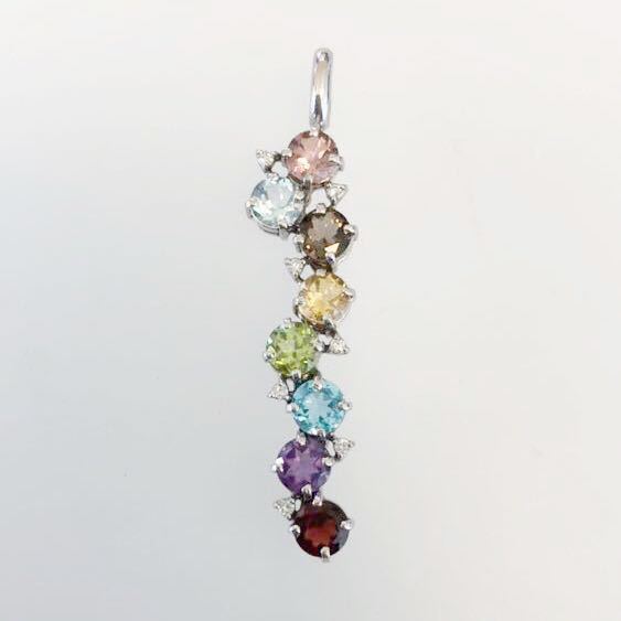 [ beautiful goods ] beautiful!K18WG*18K white gold diamond 0.09ct multicolor pendant top pink tourmaline aquamarine jewelry 