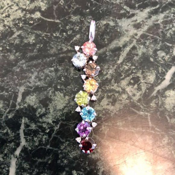 [ beautiful goods ] beautiful!K18WG*18K white gold diamond 0.09ct multicolor pendant top pink tourmaline aquamarine jewelry 