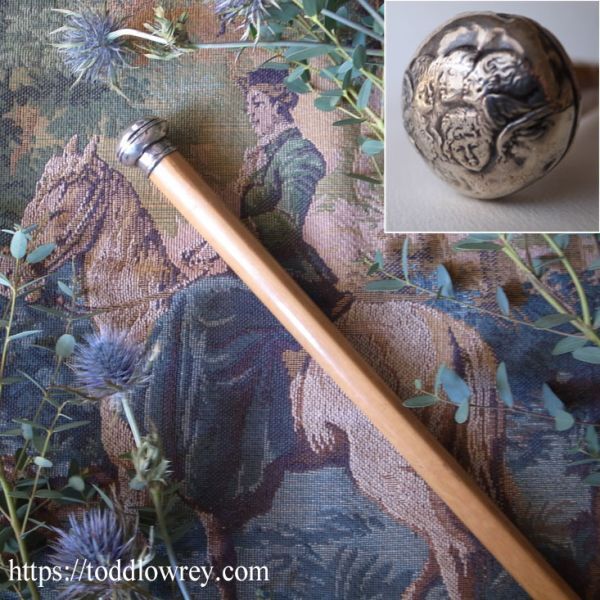 【五人の天使と共に歩こう】イギリス アンティーク ステッキ 杖 銀 シルバー マラッカ◆Antique Stick Malacca Cane Silver Grip 1907◆_画像1