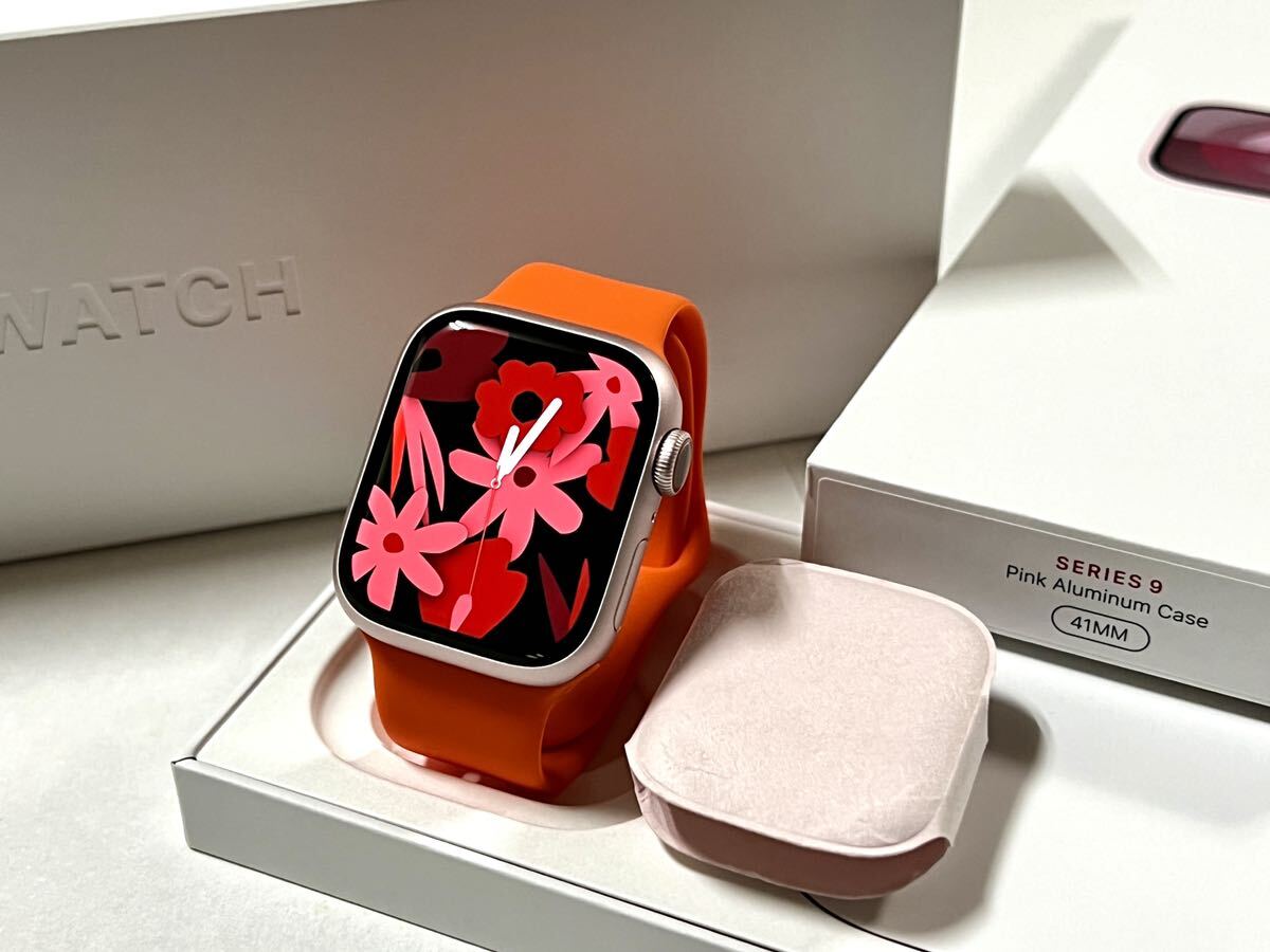 ★ 美品 24年3月購入 ★ Apple Watch Series 9 41mm アップルウォッチ ピンク アルミニウム GPS Cellular 新品社外バンド AppleCare+追加可