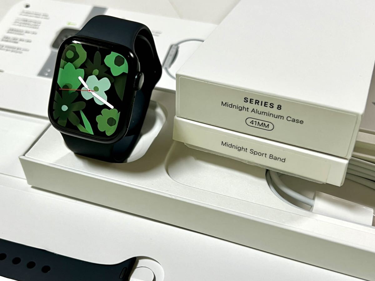 ★ 即決 バッテリー100% ★ Apple Watch Series 8 41mm アップルウォッチ ミッドナイト アルミニウム GPS 純正品 スポーツバンド 製品保証_画像1