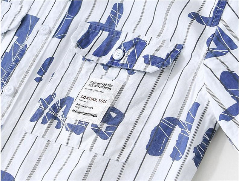 半袖シャツ　新品*メンズ カジュアルシャツ　ストライプ　コットンシャツ　ネルシャツ　夏服【L2058】ブルー　3XL_画像4