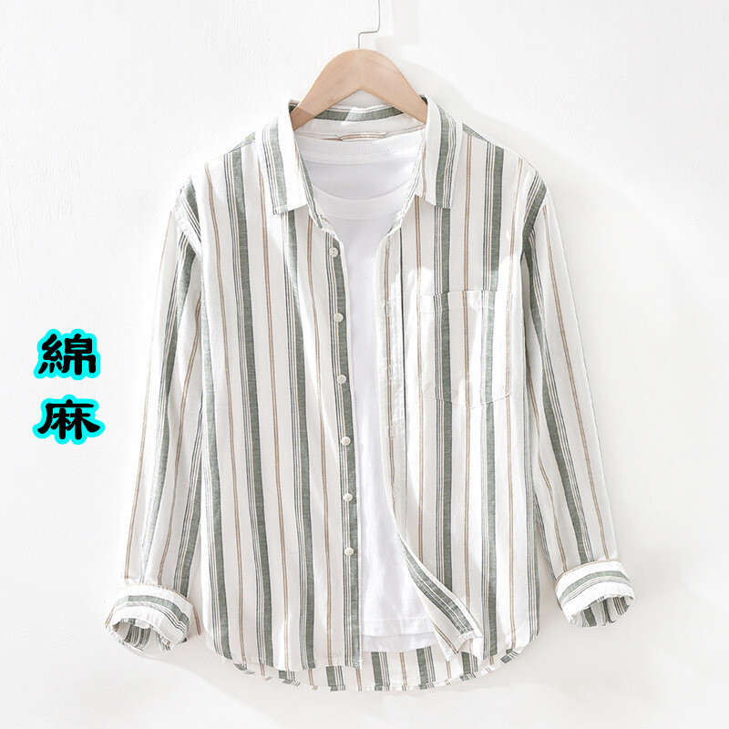 リネンシャツ　綿麻　長袖シャツ　新品*メンズ　ストライプ　カジュアルシャツ　トップス　春夏秋服　ファッション【M1993】ブルー　2XL_画像9